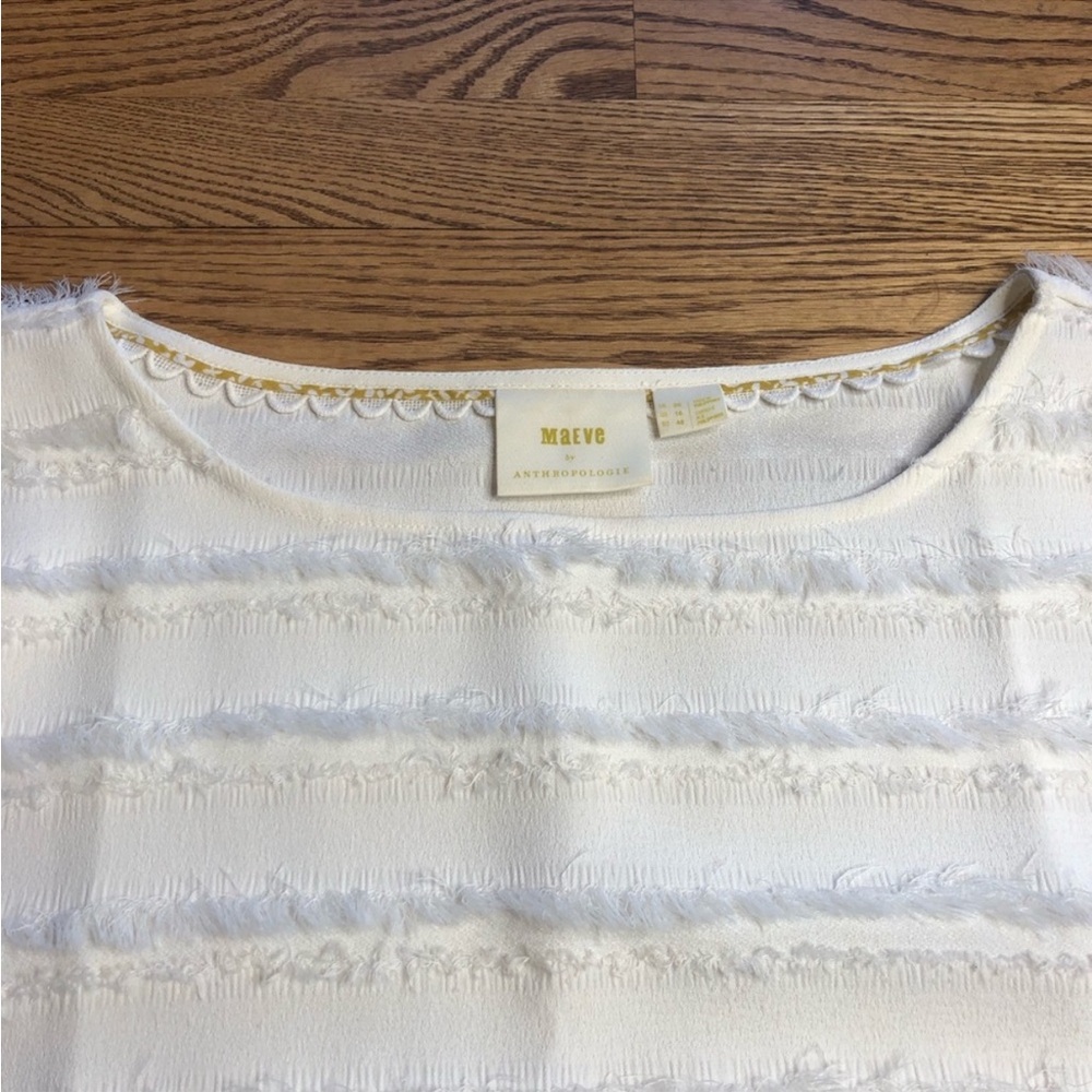 Anthropologie Maeve Barton Top Fringe Striped White Cream - Picture 3 of 8